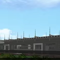 Modern Industrial Factory Building Exterior With Multiple Windows Landscaped Greenery And Evening Cloudy Sky