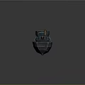 Blue Warship With Turrets And Hull Details