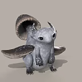 3D Fantasy Creature Model With Gray Body Large Eyes Spotted Wings Shell Back And Claws