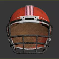 Classic Red American Football Helmet With White Stripes And Metal Facemask