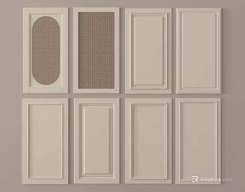 Cream White Cabinet Door Panels Featuring Various Textures And Designs 3d model 
