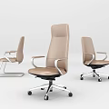 Three Modern Light Brown Leather Office Chairs with Metal Frame and Different Back Heights