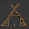 Traditional Wooden Frame Tent With Blue Canvas Cover And Support Ropes