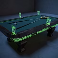 Pool Table With Green Felt Surface Neon Edge Markers Cues And Balls In Indoor Space