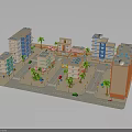 Modern Urban Cityscape Model Featuring Colorful Buildings Streets Palm Trees And Red Car