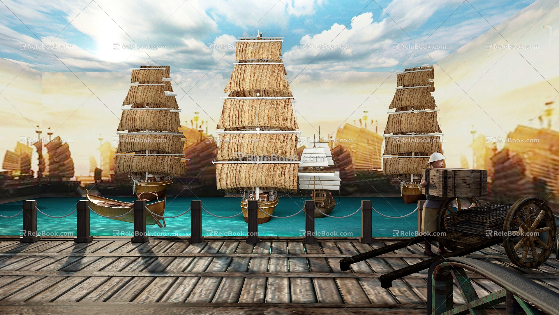 Dock Arcade Guangzhou Retro Street Sailing Ancient Antique 3d model