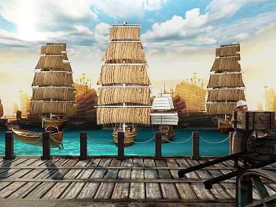 Dock Arcade Guangzhou Retro Street Sailing Ancient Antique 3d model