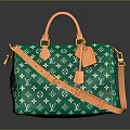 Stylish Green Fashion Bag With Orange Handles Shoulder Strap And White Patterns