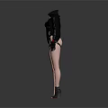 Women Fashion Outfits Featuring Black Bodysuit Fishnet Stockings Red Cape And High Heels