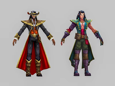 Two Unique Fantasy Character Designs With Colorful Cloaks And Detailed Outfits 3d model