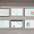 Projection Monitoring System With Multiple Screens Displaying Data Charts And Analytics