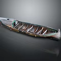 Vintage Wooden Boat With Brown Hull Green Trim And Reflection On Smooth Surface