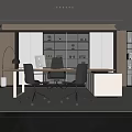 Modern Office Interior Design With Open Layout Desk Bookshelf Sofa And Lighting 3d model