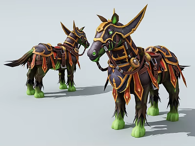 Mythical Reptile Mounts With Decorative Armor And Green Hooves Design 3d model