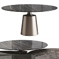 Modern Round Dining Table With Textured Glass Top And Conical Metal Base