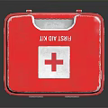 Red First Aid Kit With White Cross Symbol And Metal Case For Emergencies