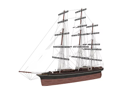 Tall Sailing Ship With Multiple Masts Rigging And Dark Brown Hull 3d model