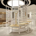 Specialty Store Interior Design with Circular Structure Tree Shaped Decoration and White Shelves 3d model