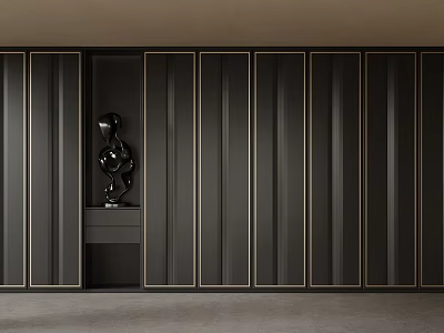 Modern Elegant Decorative Cabinet With Black Finish And Gold Accents Sculpture Decor 3d model