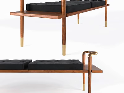 Modern Sofa Bench With Black Cushion Wooden Frame And Gold Metal Legs 3d model