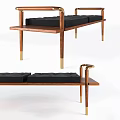 Modern Sofa Bench With Black Cushion Wooden Frame And Gold Metal Legs