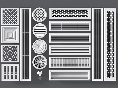 Various Shaped Air Conditioner Vents With Round Square and Striped Patterns 3d model