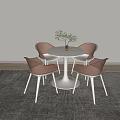 Modern White Round Dining Table And Chairs Set With Small Potted Plant On Grey Rug