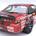 Red Racing Car Featuring Sponsor Logos Modified Exterior And Sporty Wheels
