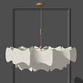 Elegant Modern White Chandelier with Scalloped Shades and Golden Hanging Rod