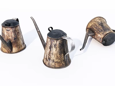 Vintage Metal Tea Kettles With Rustic Patina Texture And Classic Design 3d model