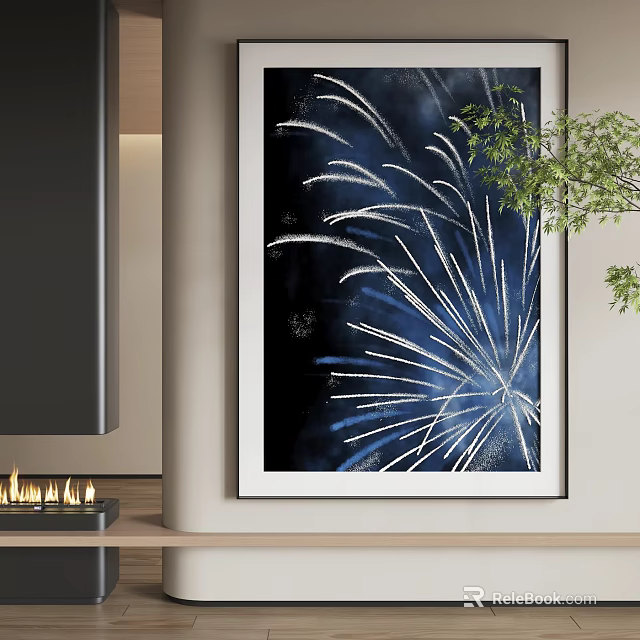 Abstract Painting With Blue Fireworks On Dark Background 3d model