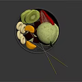 Fresh Fruit and Green Ice Cream Bowl with Kiwi Banana Slices Strawberry and Chocolate Pieces