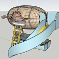 Fun Airship Shaped Kids Bed with Ladder and Slide for Children