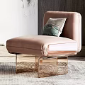 Modern Luxury Pink Single Sofa With Metal Frame Small Side Table Green Plant And Fireplace