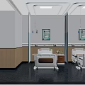 Modern Hospital Ward Interior With Two Beds Bedside Tables Wooden White Walls And Paintings