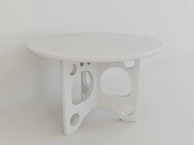 Round White Dining Table With Hollow Circular And Oval Leg Designs In Simple Modern Style 3d model