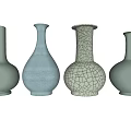 Decorative Ceramic Vases with Light Blue Green Tones and Crackle Pattern Details
