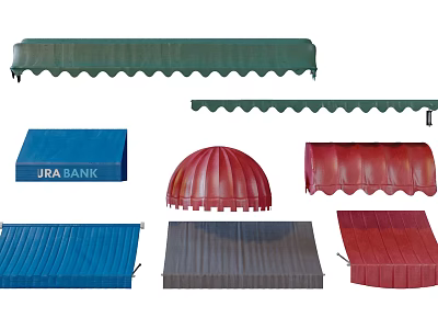 Various Curved And Straight Commercial Awnings In Multiple Colors And Designs 3d model