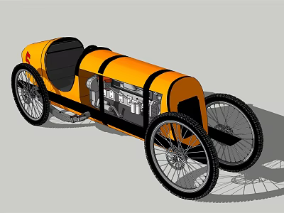 Vintage Yellow Race Car With Black Stripes And Exposed Engine Design 3d model