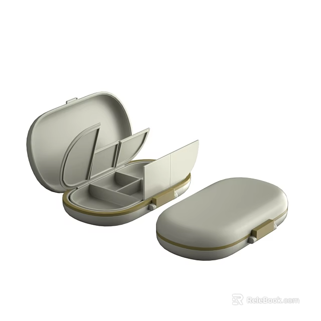 Light Gray Pill Organizer With Open Compartments And Closed Case Design 3d model 