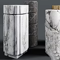 Modern Decorative Containers With White Gray Marble And Gold Metal Textured Design
