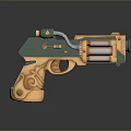 Futuristic Sci Fi Pistol With Copper Grip Green Energy Cells And Mechanical Pipes Design