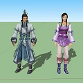 Game and Movie Characters in Ancient Traditional Costumes with White Blue and Purple Outfits