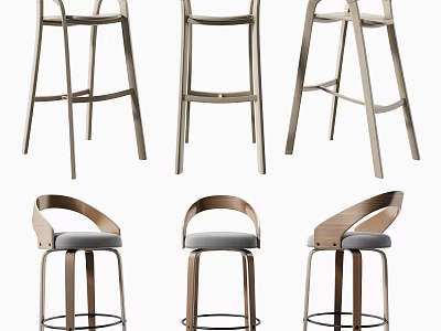 Stylish Bar Stools With Various Designs Wooden Frames And Upholstered Seats 3d model