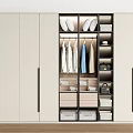 Modern Light Colored Wardrobe Interior With Open Hanging Space And Storage Drawers 3d model