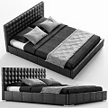 Modern Double Bed With Upholstered Diamond Stitched Headboard And Black Gray Bedding