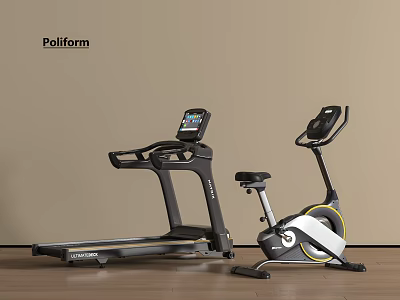Modern Home Fitness Equipment Treadmill And Exercise Bike With Digital Screens 3d model