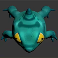 Adorable 3D Turquoise Creature with Yellow Eyes Orange Belly and Spiked Back Design