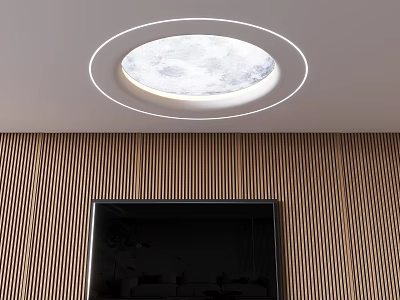 Modern Ceiling Design With Circular Light And White Surrounding Light Strip 3d model