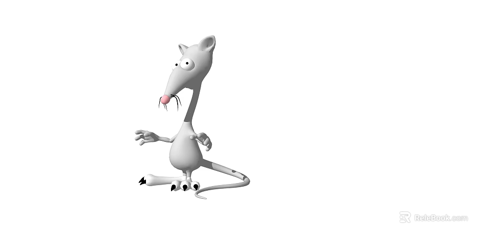 Cute White Cartoon Mouse With Long Nose Sitting And Outstretched Paws 3d model 
